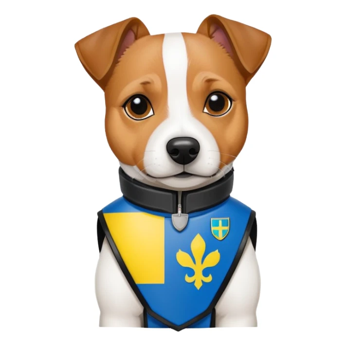 jack russell terrier in a bulletproof vest with ukrainian flag patch and name "PATRON". It should be enought serious and epic, to be a hero of ukrainian nation sticker