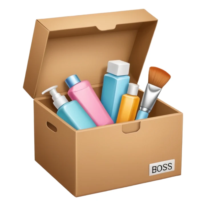 box with a label (on the label there are beauty products icon) sticker