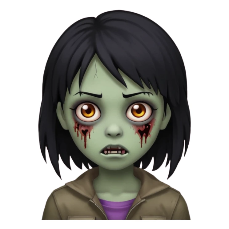 Girl, zombie, black hair, medium long, emo, shaggy, dark, spooky, creepy expression sticker