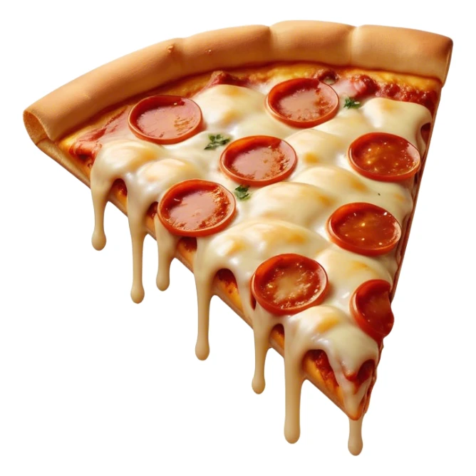 Cinematic cheesy pizza slice, gooey melted cheese stretching as a bite is taken, crispy golden crust, rich tomato sauce, vibrant toppings, warm glowing background, inviting and delicious. sticker