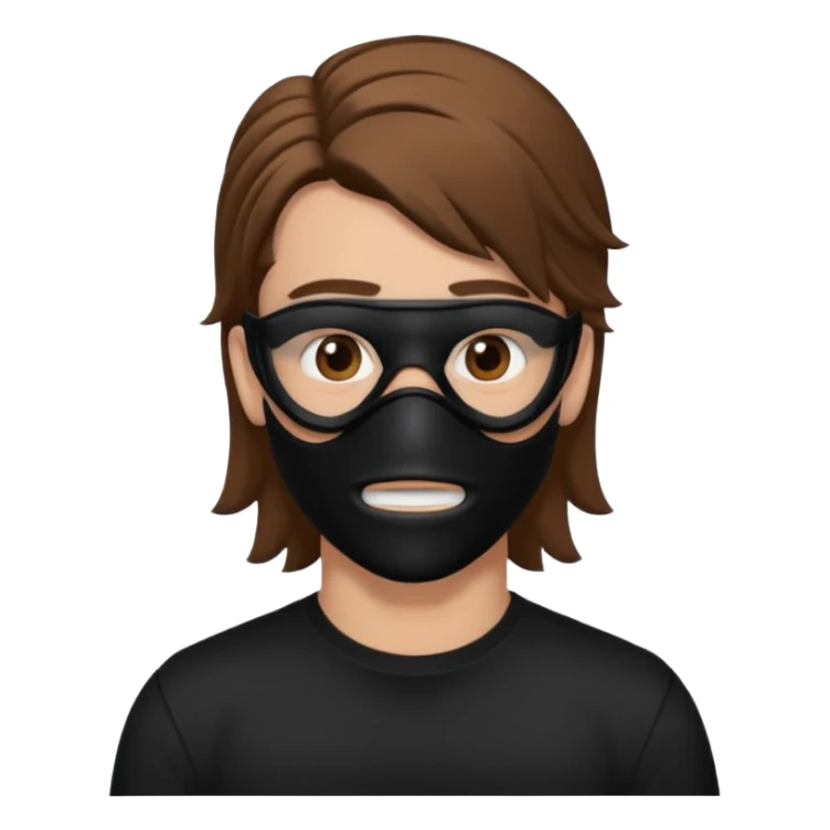 A guy with a brown mullet and a black mask over his mouth and nose sticker