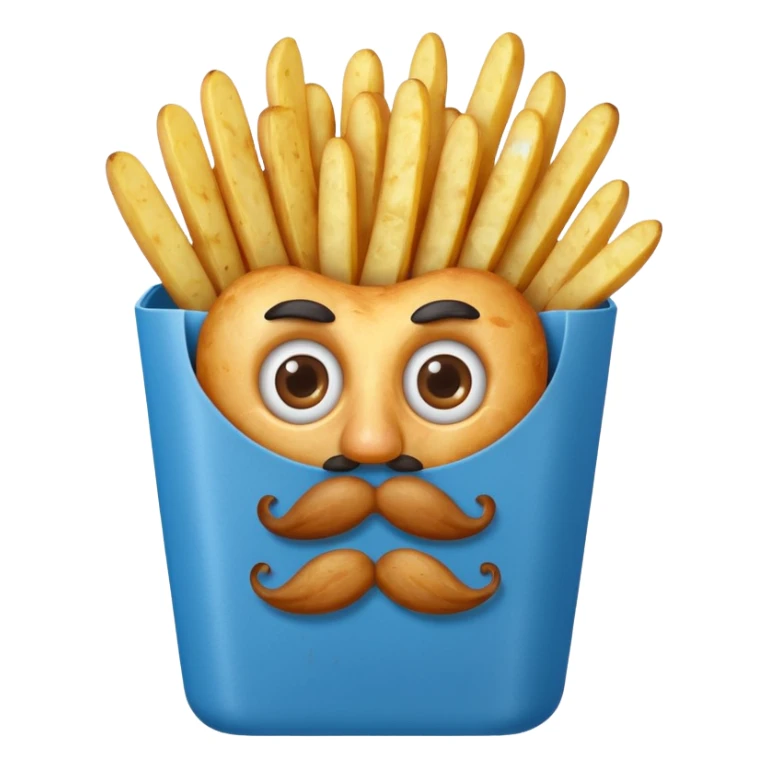 fried potatoes with eyes and mustache, in a blue carton  sticker