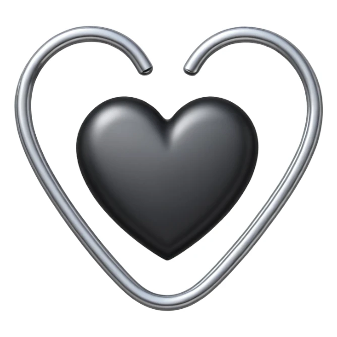 one silver paper clip with a black heart in the middle sticker