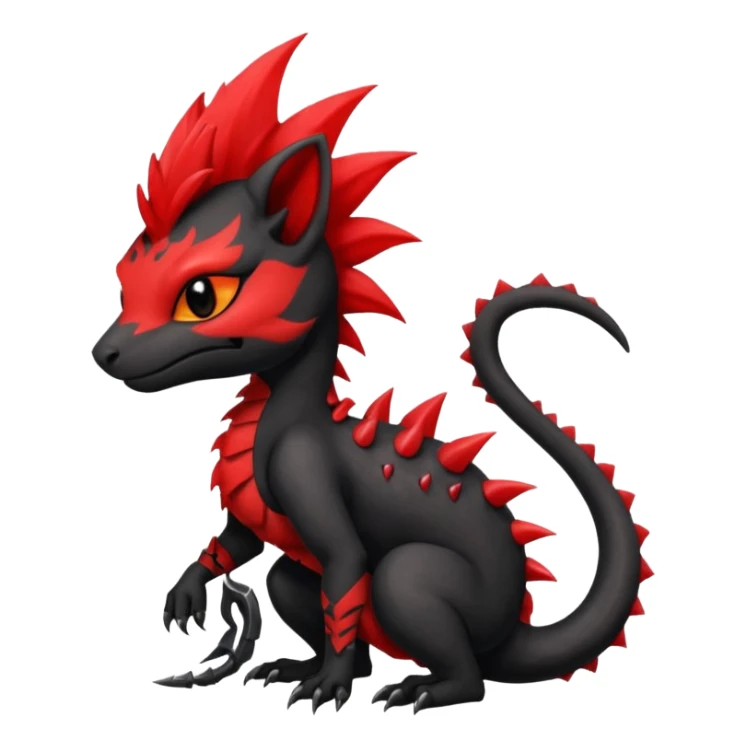 Shiny cool badass Fiery gothic evil black and red salandit-Liten-torracat with a red Mohawk  sticker