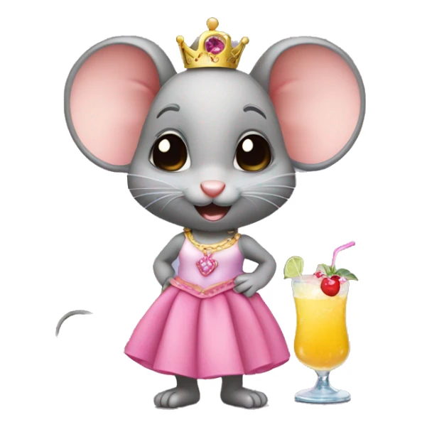A cute little mouse wearing a princess skirt and drinking a cocktail sticker