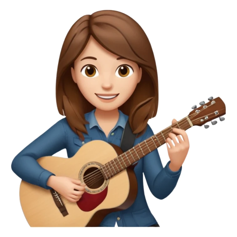 based on this "💁🏻‍♀️" emoji, draw a brown-haired woman playing an acoustic guitar sticker