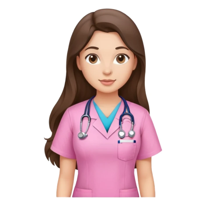 pretty and curvy brunette nurse with long hair in pink scrubs sticker