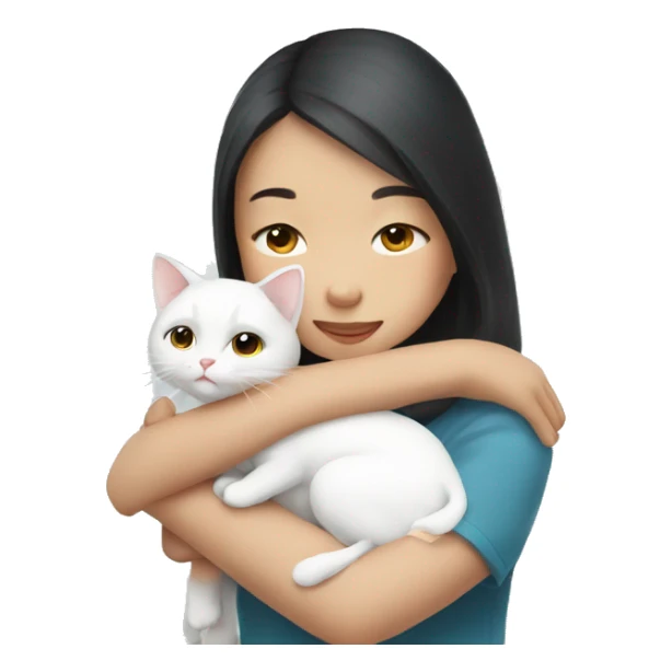 Thai girl hug white cat sticker