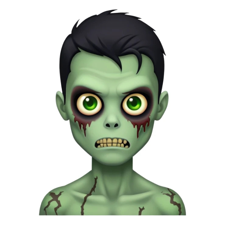 brunette zombie boy with horror green skin and long black hair sticker