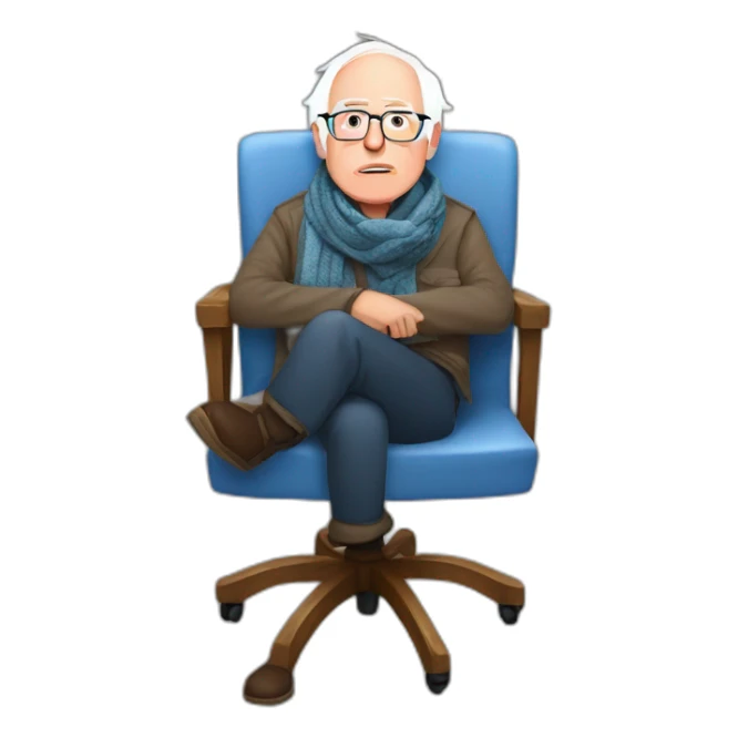 Bernie sanders freezing on chair wearing a scarf sticker