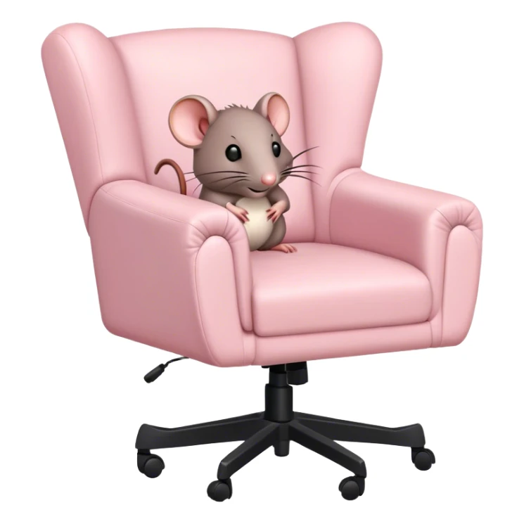 Light pink gaming chair with a rat on it sticker