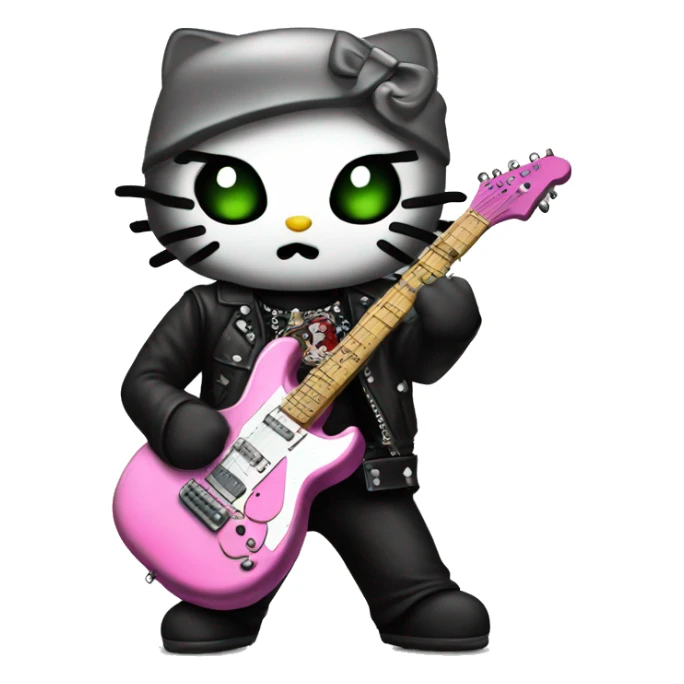 hello kitty as a heavy metal fan sticker