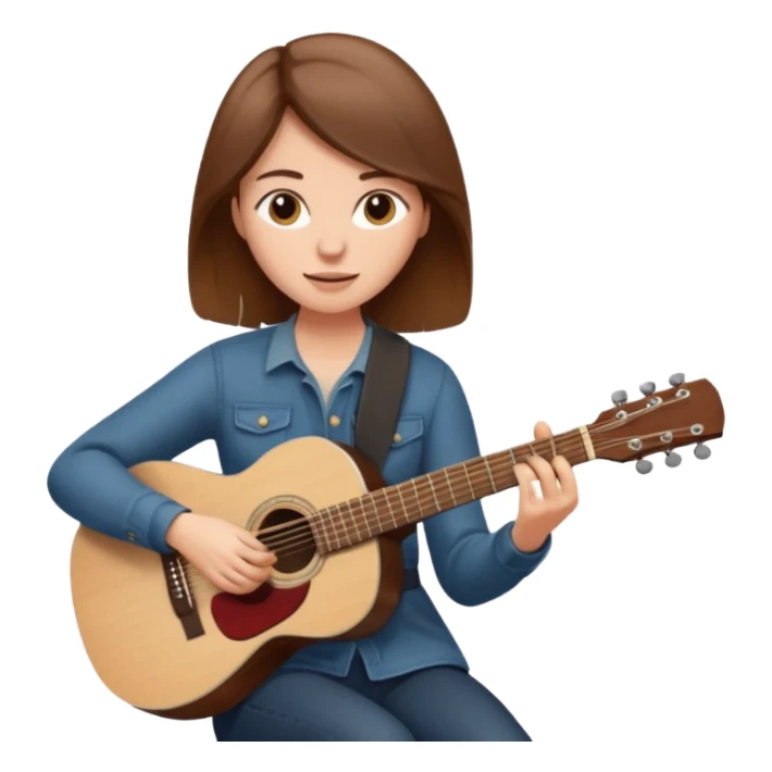 based on this "💁🏻‍♀️" emoji, draw a brown-haired woman playing an acoustic guitar sticker
