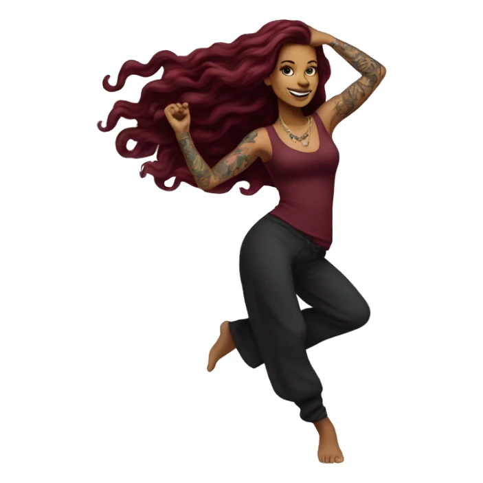 Beautiful tattooed burgundy long haired woman dancing sticker