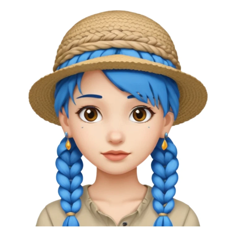 hat wearing earrings braided girl blue hair sticker