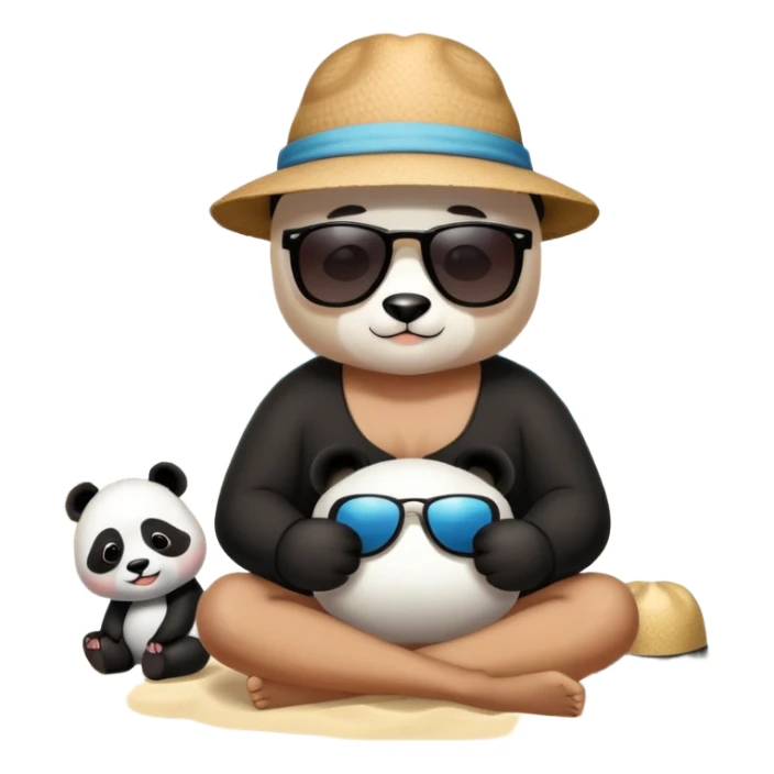 Person with Panda a panda seating at the beach sticker