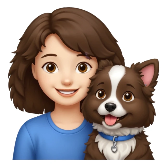 Fluffy dog with a cute little brunette girl sticker