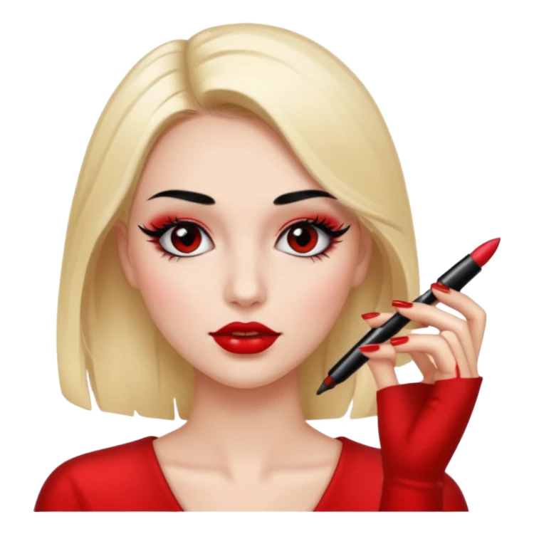 Girl doing make up with glossy nails and eyelashes sticker