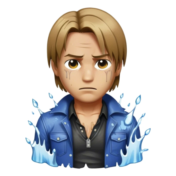 leon kennedy in torn clothes dripping with water sticker