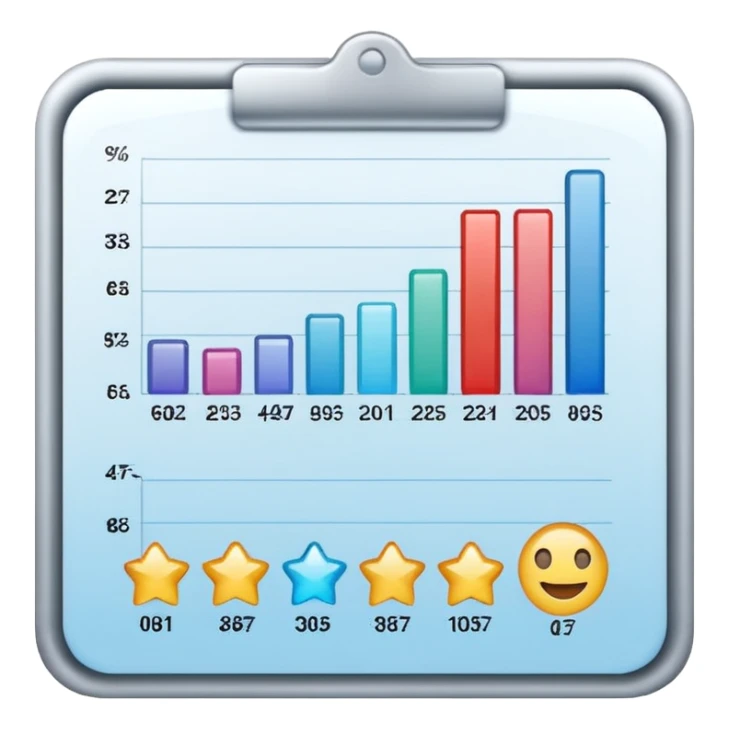 ios style emoji for report sheet consisting graph/ charts with sparkle around the report  sticker
