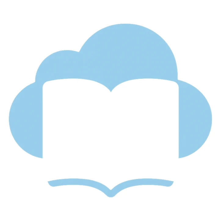 open thick white book made of cloud, flat color icon style sticker