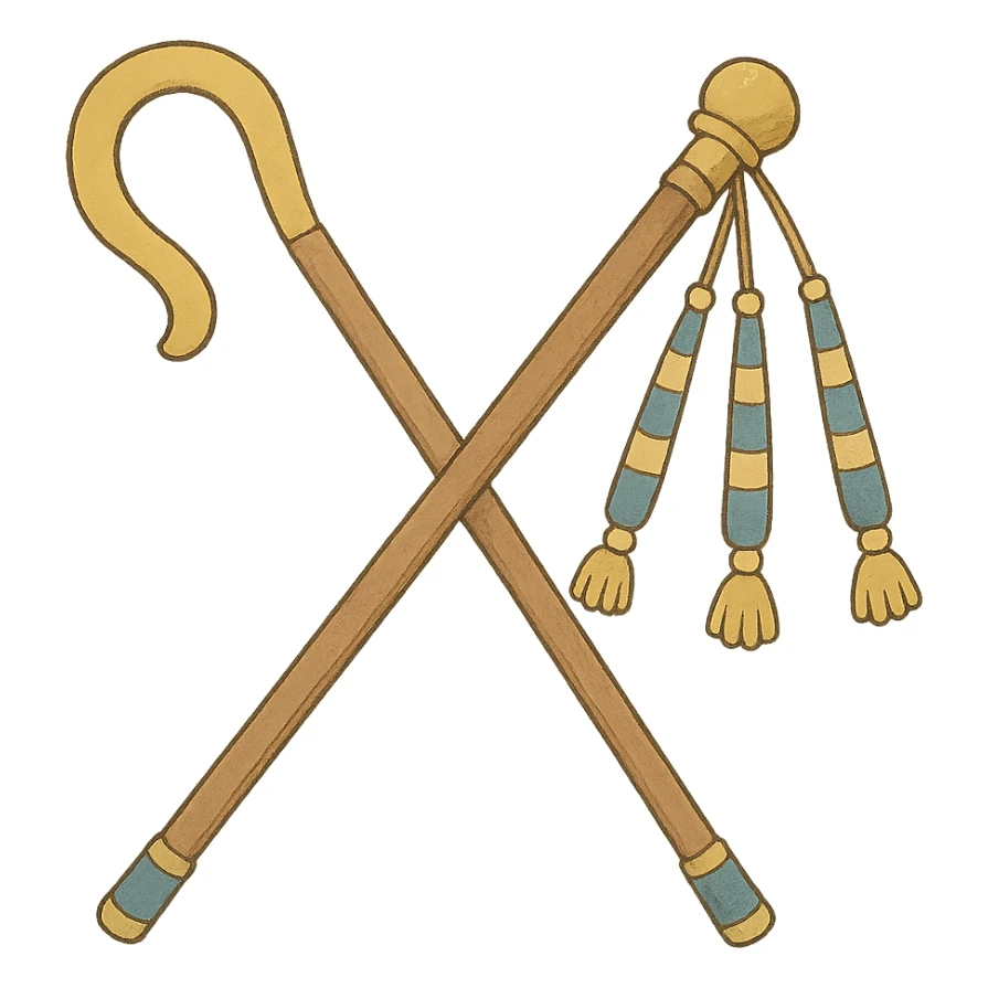 ghibli style crossed Heka scepter and Nekhakha flail sticker