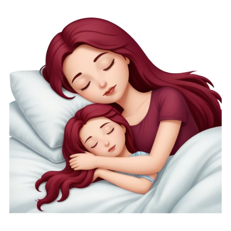 A beautiful, burgundy long haired girl sleeping in bed sticker