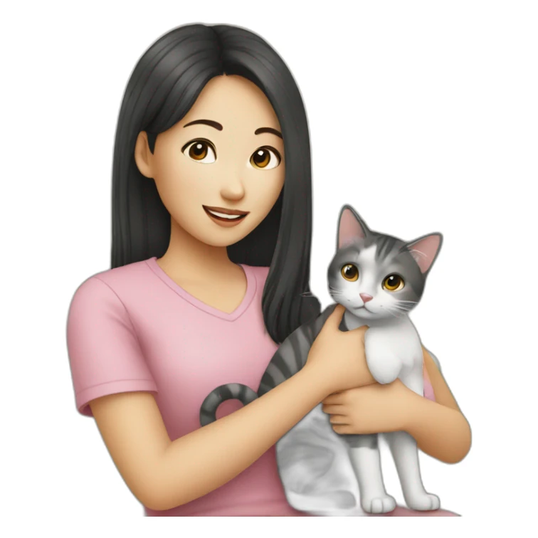 asian girl with cat sticker