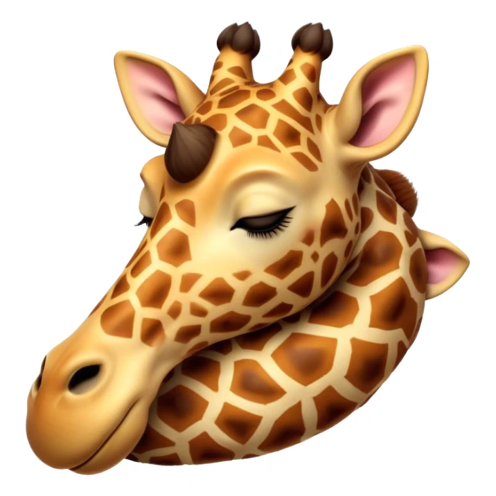 Meme-Worthy Cute Sleeping Giraffe Portrait Emoji, Head resting peacefully with a contented smile, showcasing a slender, elegant build and a luxuriously soft, patterned Fur, eyes shut in a serene, restful nap, Simplified yet hilariously adorable features, highly detailed, glowing with a soft, drowsy light, high shine, relaxed and utterly lovable, stylized with an air of playful laziness, bright and heartwarming, soft glowing outline, capturing the essence of a comically sleepy giraffe, so meme-worthy it feels like it could instantly become the next viral sensation of adorable slumber! sticker