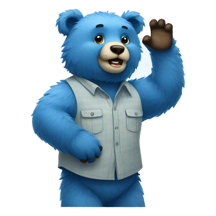 Blue fuzzy bear wearing a button up shirt waving  sticker