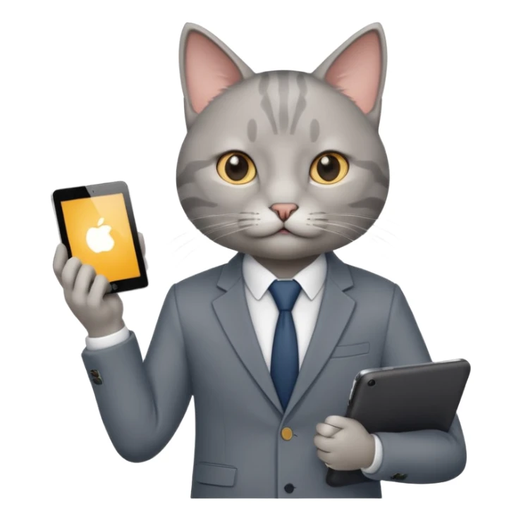 teacher cat tech smart appearance gray cat in blazer with ipad  sticker