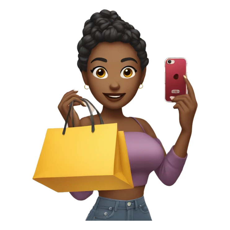 white skin influencer taking selfie with a shopping bag sticker