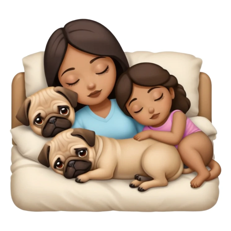 one brown girl and two pugs and one chug sleeping  sticker