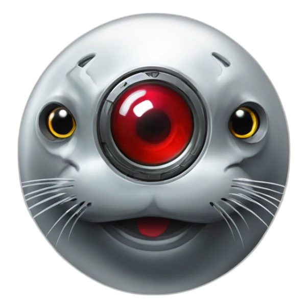 cyborg seal with only one red mechanical eye prosthesis with camera lens, cyberpunk, grimdark, sci-fi sticker