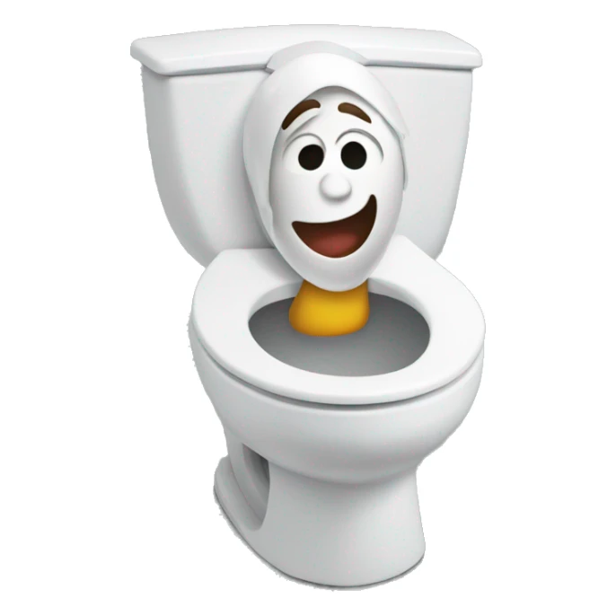 a talking head that rotates on itself while emerging from a toilet bowl sticker