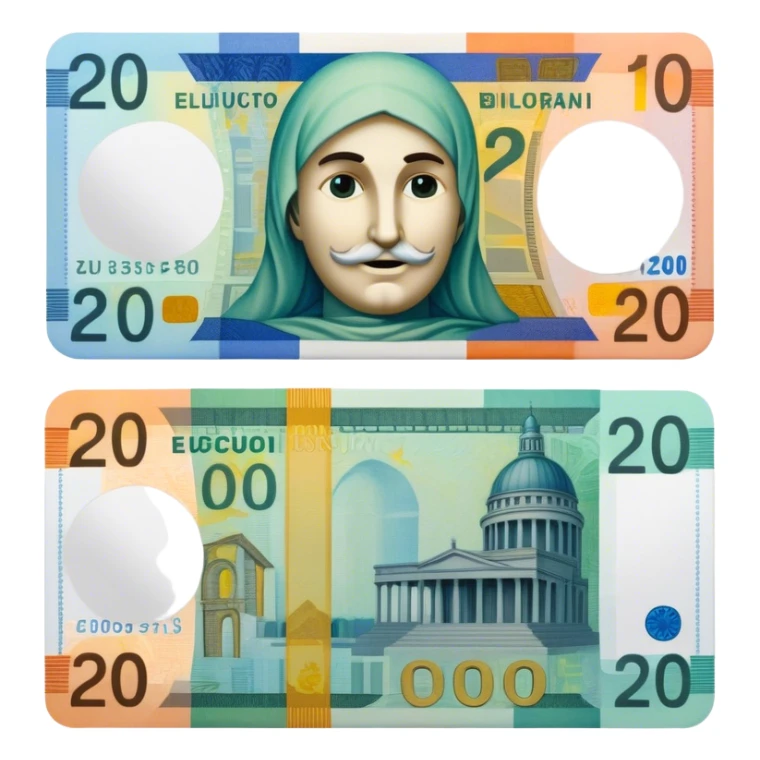 20 euros billet without a face in the middle sticker