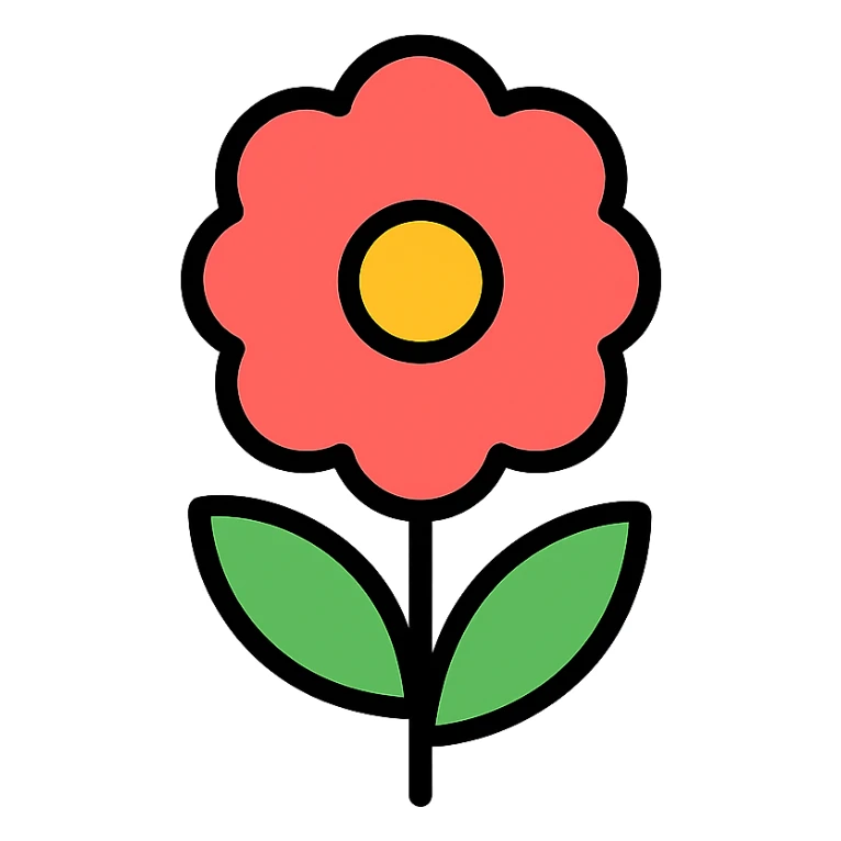 a flower, simple and clear, black outlines, color outline icon style sticker