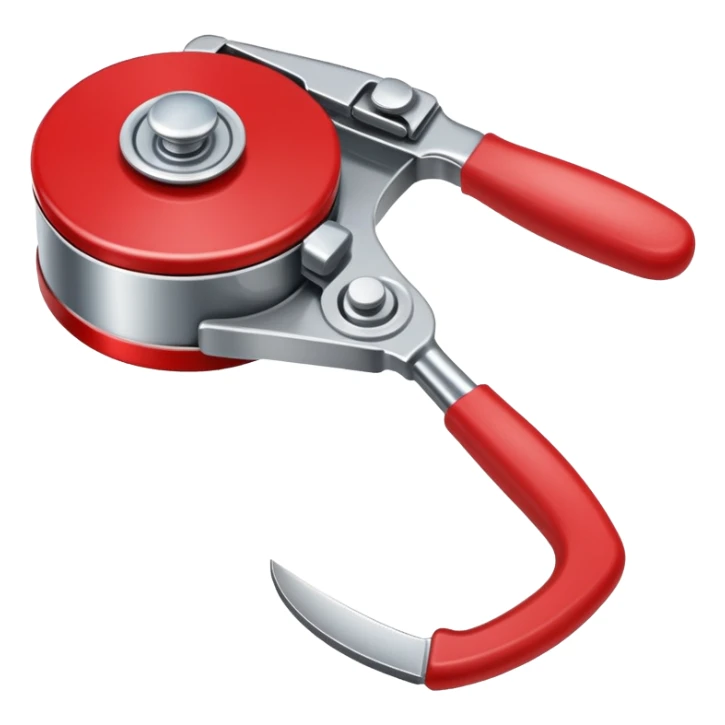 kitchen can opener tool with red handle and metal cutting wheel sticker