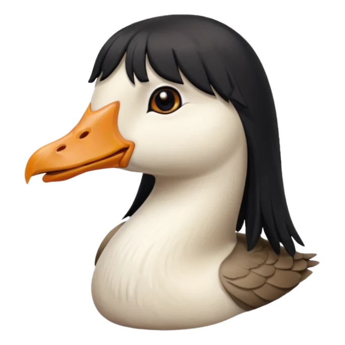 goose with long black hair and bangs sticker