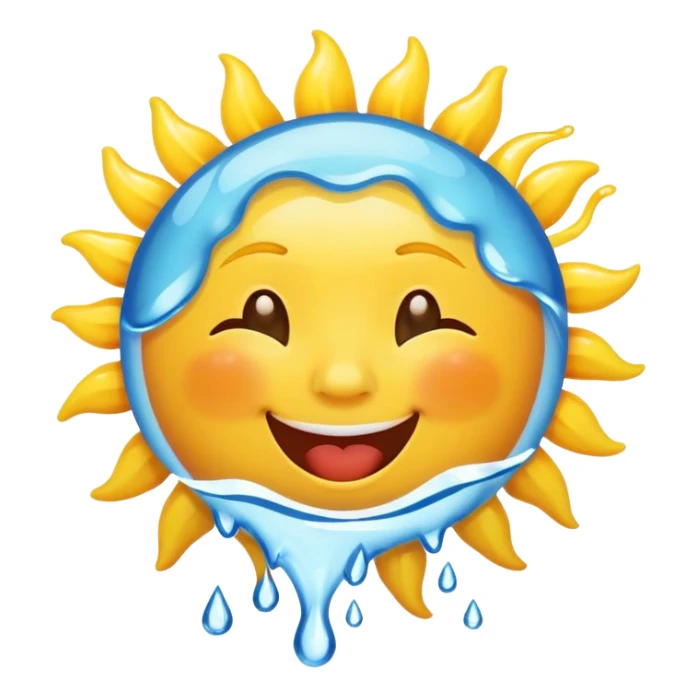 Smiling sun drooling with water coming out of mouth sticker