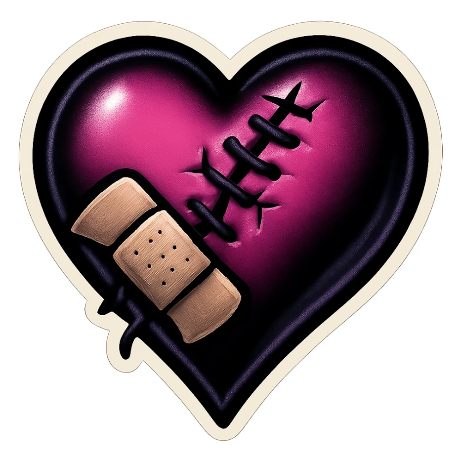 gothic heart black and pink with stitches and bandages sticker