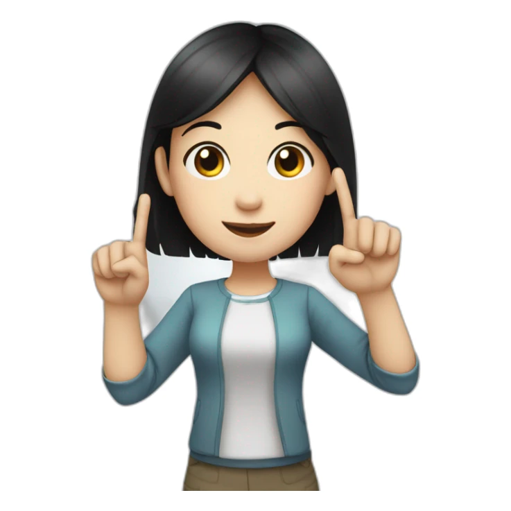 Small white skin black haired girl showing 3 fingers up, 2 closed sticker
