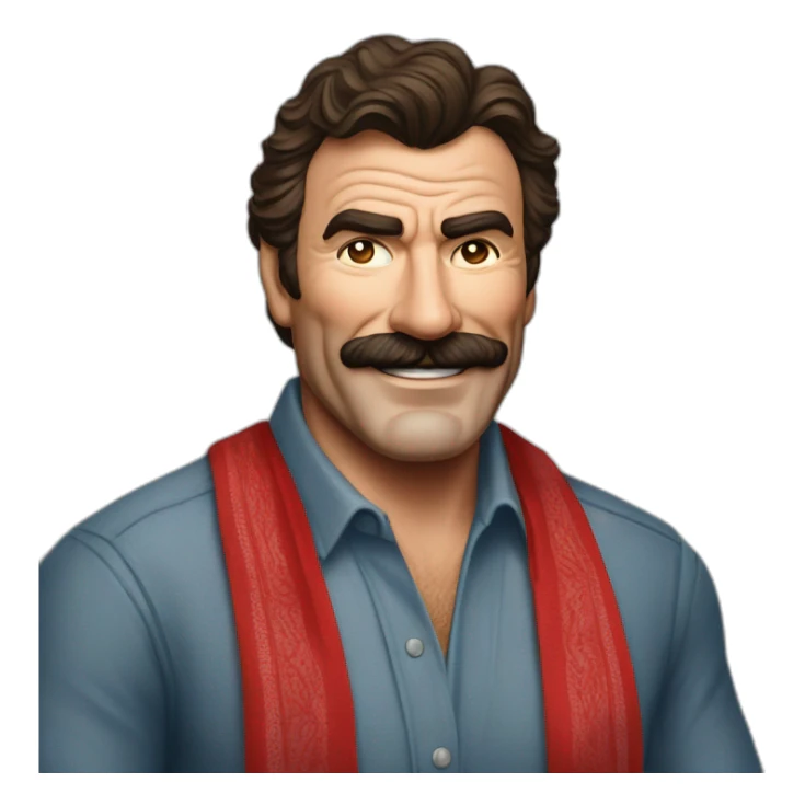 smiling tom selleck with a red bandana sticker