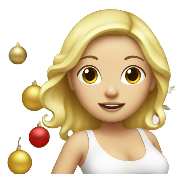 blonde pregnant woman at the Christmas tree sticker