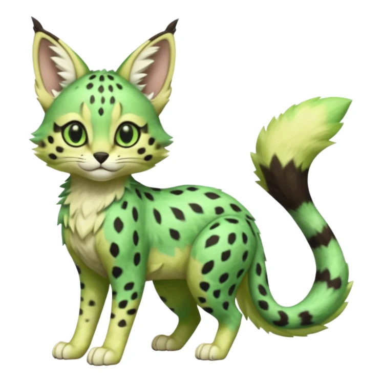 Epic complex detailed emerald-green pastel-lime-green dark-brown beige pastel realistic aesthetic-scenic-Fakémon-Sprigatito-Floragato-Meowscarada-Trico-Sergal-Serval-Vernid-creature (full body) sticker
