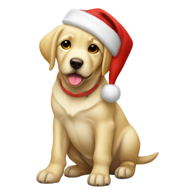 Yellow lab puppy wearing Santa hat sticker