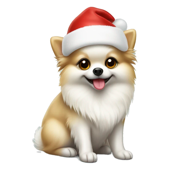 White dog Pomeranian spitzh wearing Christmas hat and sitting  sticker