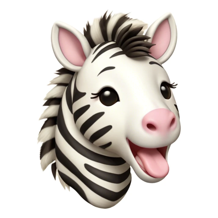 Cinematic Cute Yawning Zebra Portrait Emoji, Head tilted slightly with a dramatic, wide-open yawn, showcasing a soft, downy striped Fur with gently drooping ears and round eyes barely open in drowsy contentment, Simplified yet irresistibly adorable features, highly detailed, glowing with a soft, cozy glow, high shine, relaxed yet expressive, stylized with a touch of savannah charm, bright and endearing, soft glowing outline, capturing the essence of a sleepy yet affectionate zebra, so drowsy it feels like it could stretch out of the screen and curl up for a nap! sticker