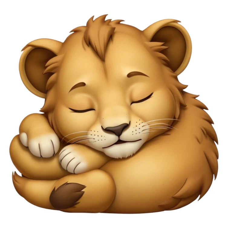 Meme-Worthy Cute Sleeping Lion Cub Portrait Emoji, Head resting peacefully with a contented smile, showcasing a robust build and a luxuriously soft tawny Fur with a flowing mane, eyes shut in a serene, restful nap, Simplified yet hilariously adorable features, highly detailed, glowing with a soft, drowsy light, high shine, relaxed and utterly lovable, stylized with an air of playful laziness, bright and heartwarming, soft glowing outline, capturing the essence of a comically sleepy Lion Cub, so meme-worthy it feels like it could instantly become the next viral sensation of adorable slumber! sticker