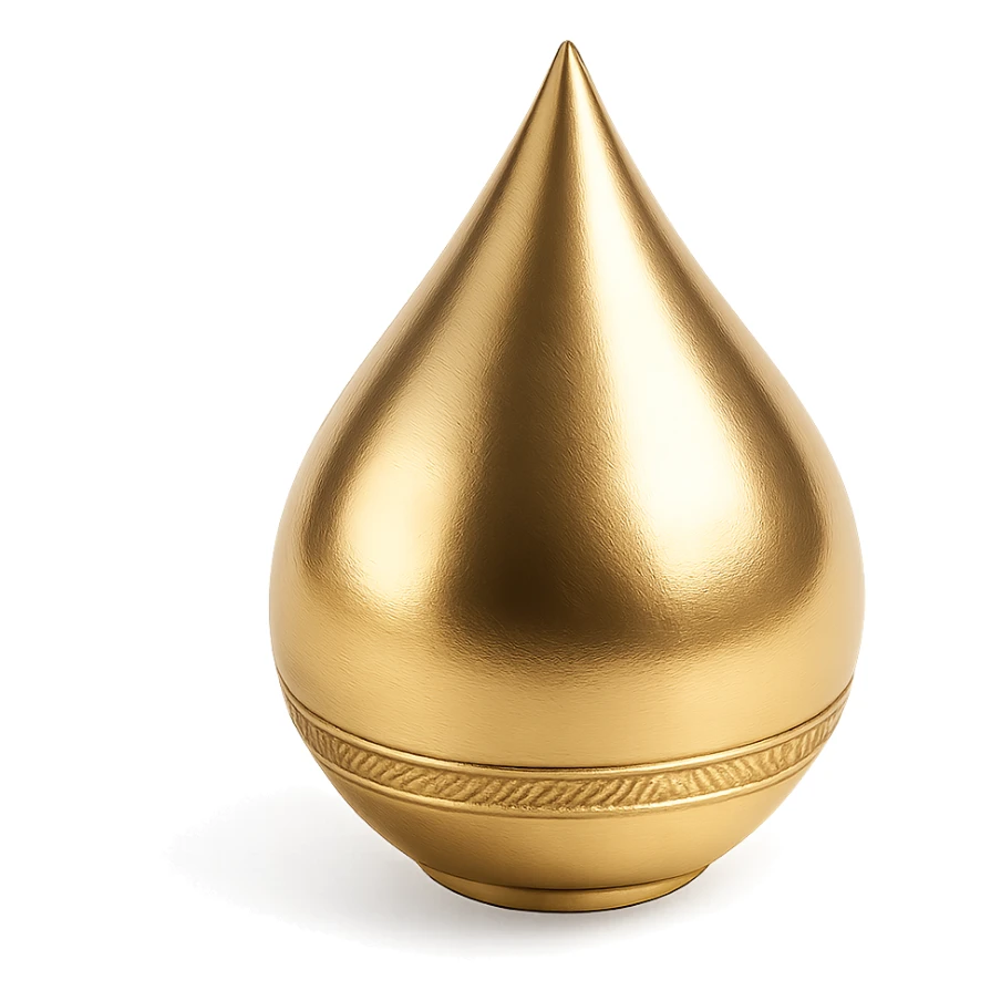 a single gold drop, shiny and metallic, gold emoji style, with a subtle shadow sticker